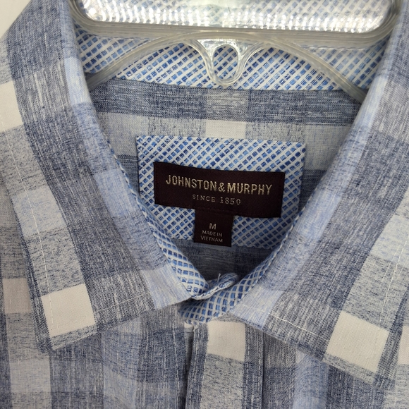 Johnston & Murphy Men's Blue and White Checkered Shirt - Picture 2 of 5